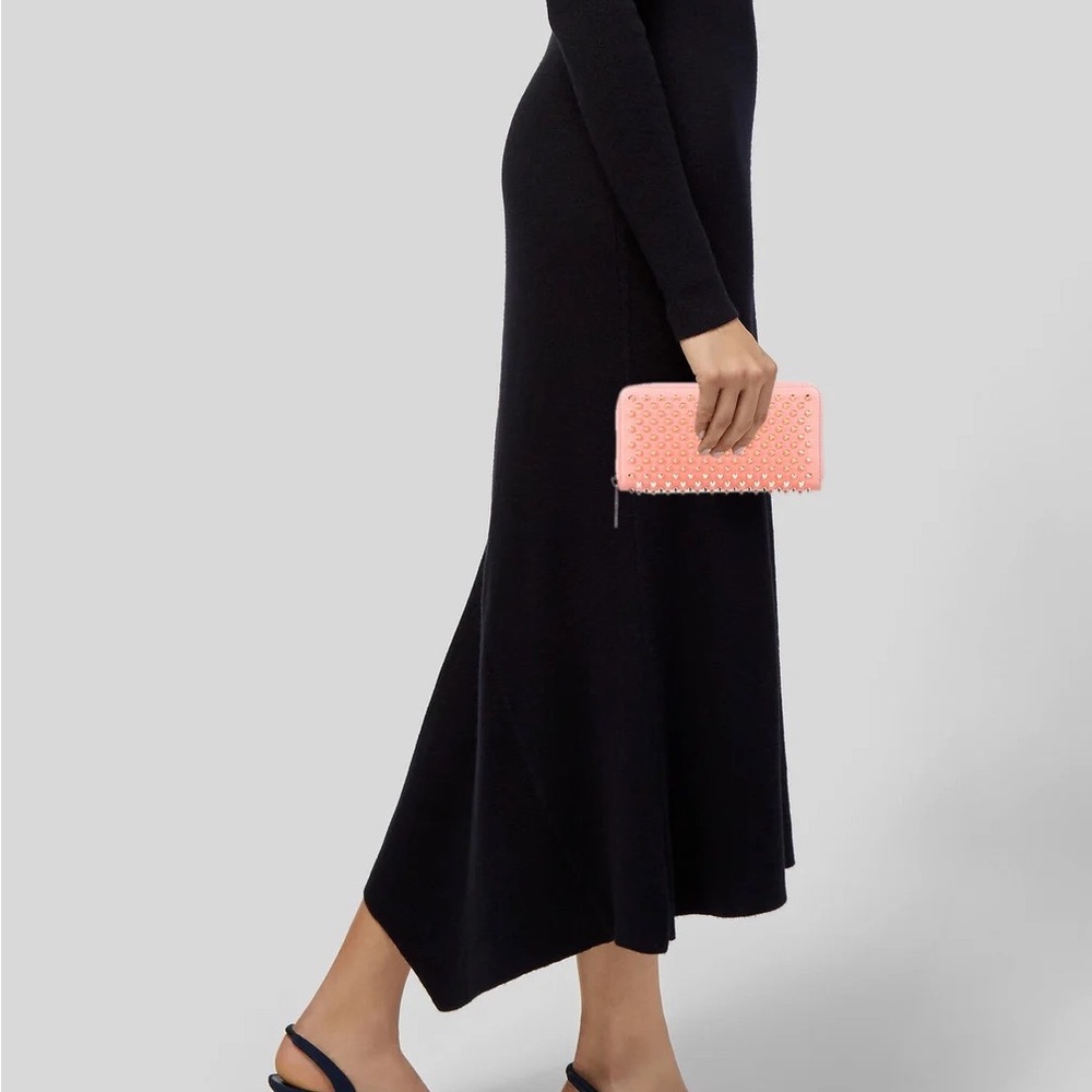 Christian Louboutin Studded Leather Continental Wallet Pink Coral Gold Excellent - Picture 2 of 6